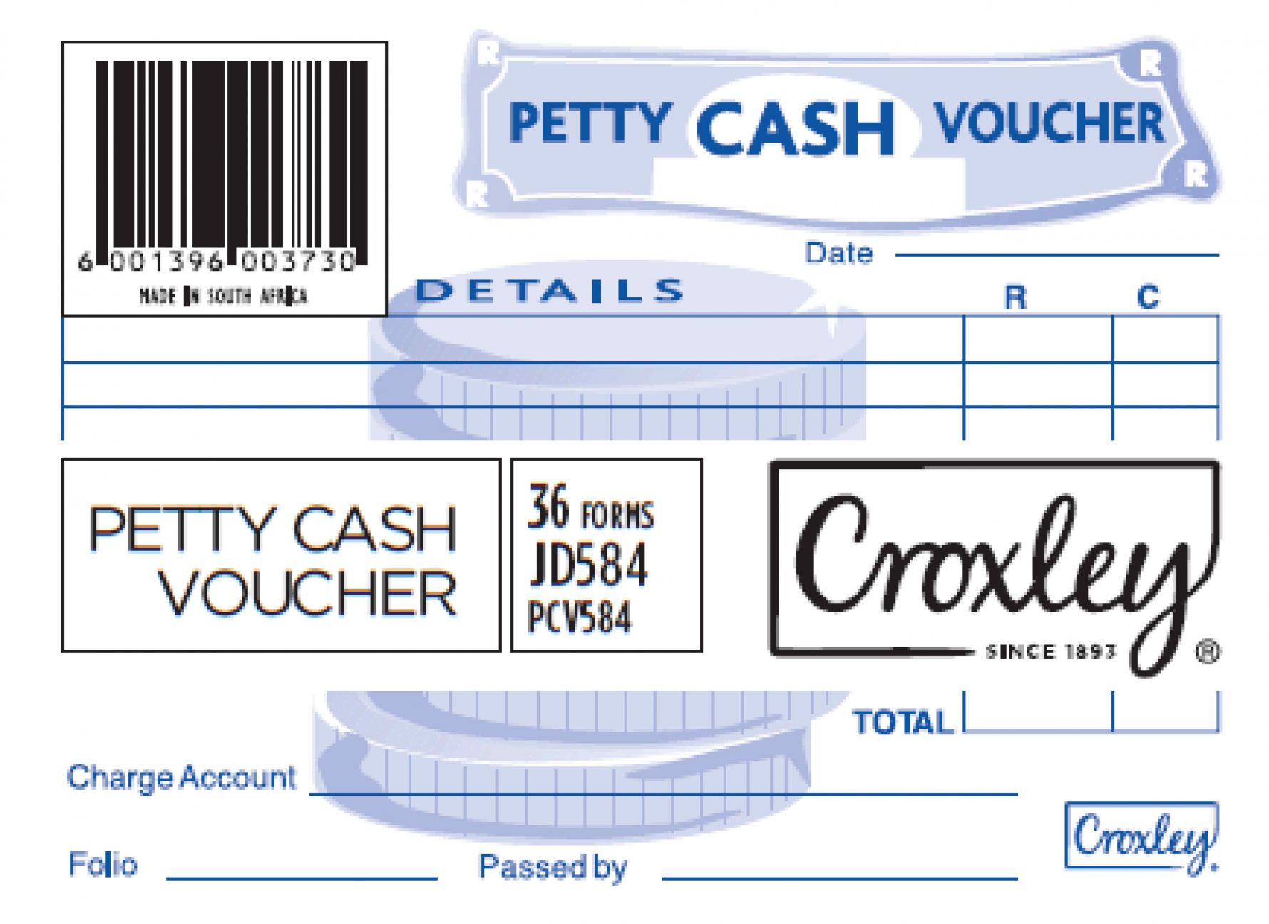 CROXLEY JD584 Petty Cash Voucher 36 Forms 99x135 | Croxley SA