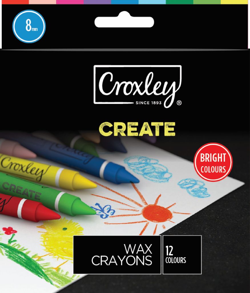 CROXLEY CREATE 8mm Wax Crayons Assorted Box of 12 Assorted C Croxley SA