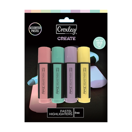 image | b719434010dd8d2a1d4ab4246d7f8020 | CROXLEY CREATE Assorted Pastel Highlighters 4 Carded | Croxley SA